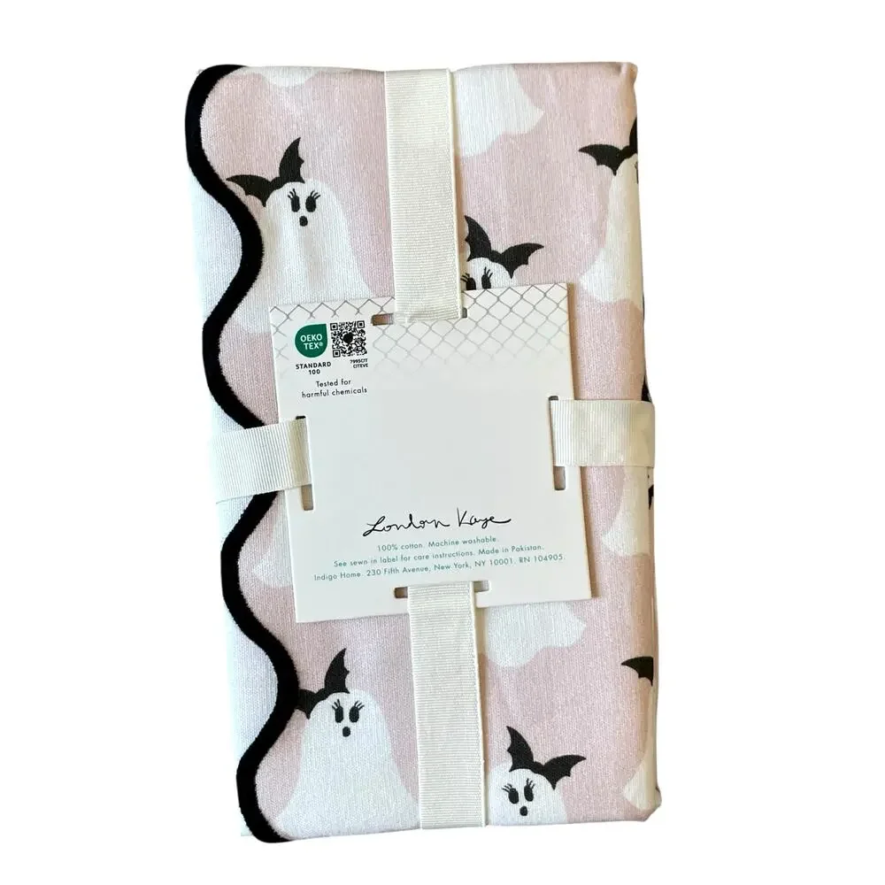 London Kaye Halloween Cotton Napkins 18x18 Set of 4 Pink Pretty Ghosts New